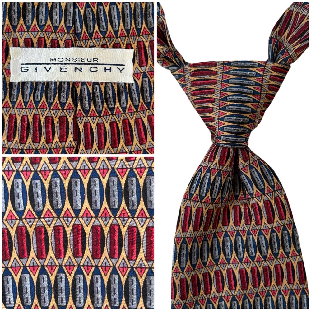 GIVENCHY MONSIEUR Mens Neck Tie 100% Silk Geometric Luxury Preppy Designer